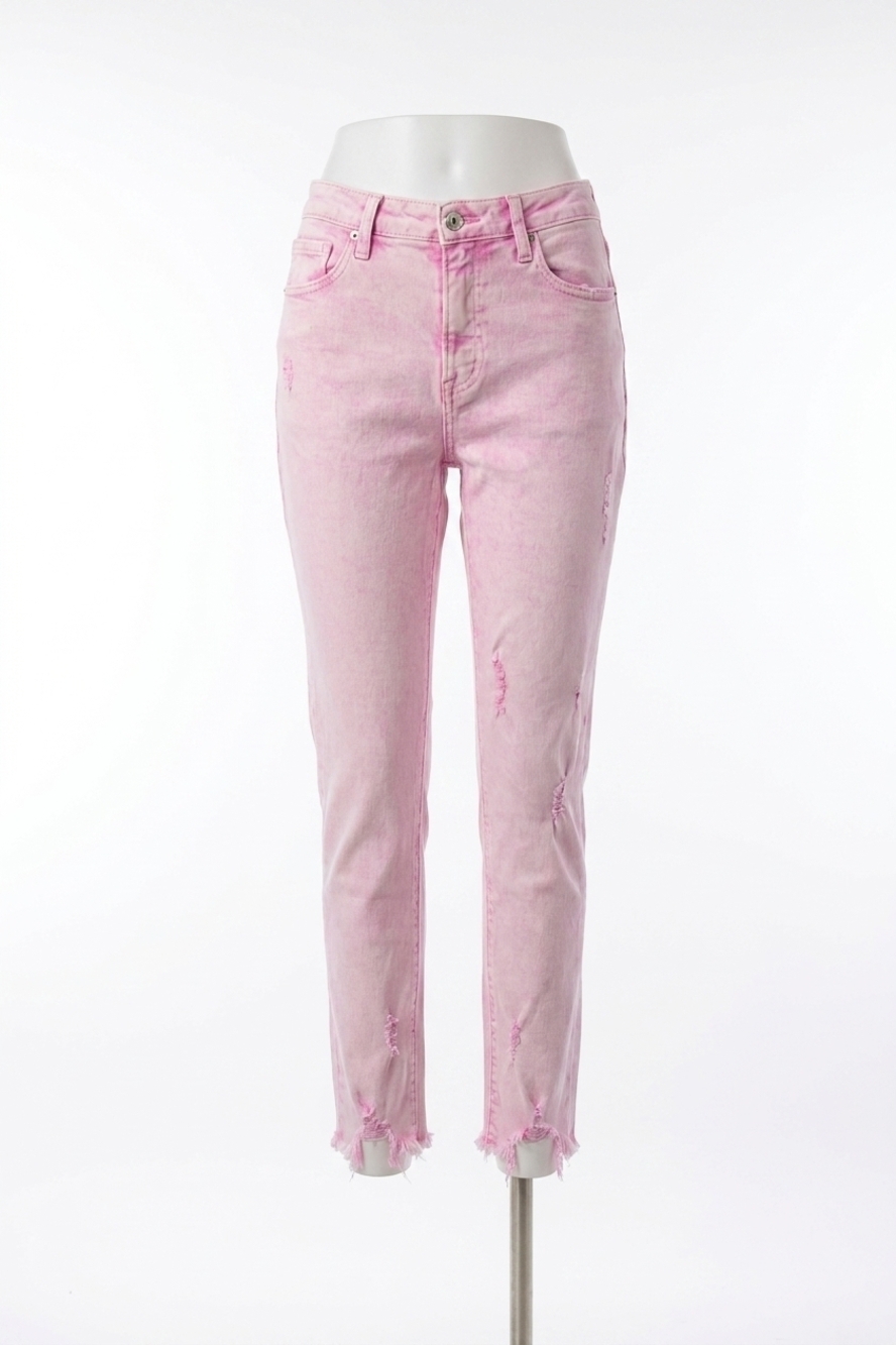 NEW RISEN high rise fray hem ankle skinny jeans in acid pink